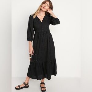 Old Navy Tie-Neck 3/4 Sleeve Maxi dress with pockets, embroidered floral, large